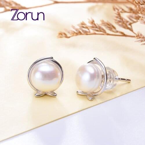 Zorun Natural Freshwater White Pearl Earring Fine / Fashion Jewelry 7-8MM 925 Sterling Silver for Women New Design Good Sale