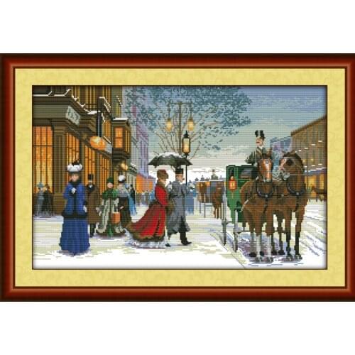 Twilight in foreign country,counted print DMC color 18CT 14CT 11CT Cross Stitch kits,embroidery needlework winter snow Decor