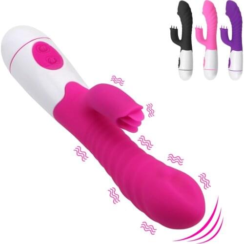 Nipple Vagina Anus Massage Rabbit Vibrator G-Spot Clitoris Stimulator Sex Toys for Women Tongue Licking Vibrator 30 Frequency