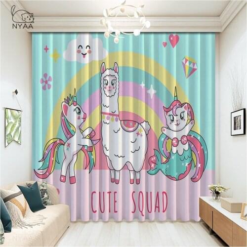 Magical Alpaca Unicorn Curtain Nordic French Window Curtains Kitchen Window Short Home Decor Bedroom Room Curtains Micro Shading