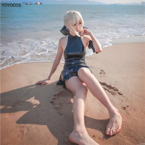 YOYOCOS Fate Grand Order Cosplay Costumes One-piece Swimsuit Saber Sexy Swimming Black Dead Reservoir Water Elastic Suits Cos