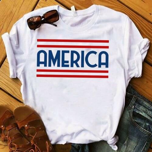 Women Shirt American Wine Printed USA Flag Print Top Short Sleeve Tshirt Female Women Striped Graphic Womens T T-shirt