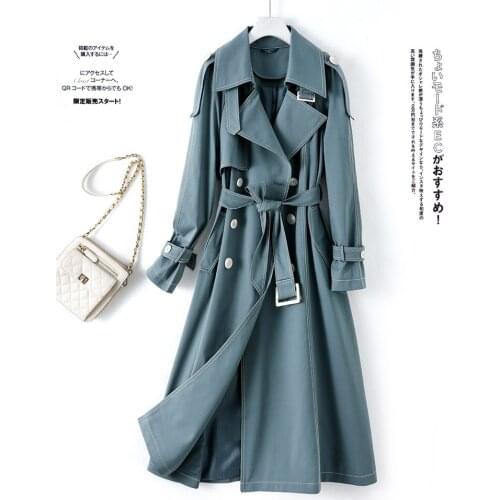 Womens Windbreaker Mid-length Spring Coat Waist Slim Korean Version of the British Style Long Coat Spring and Autumn Coat