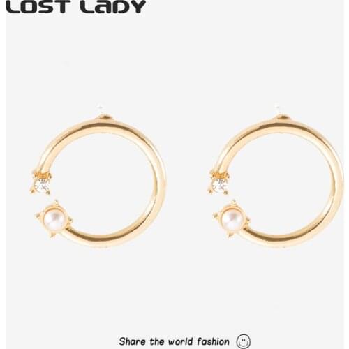 Lost Lady Minimalist Geometric Round Stud Earrings Statement Gold Silver Color Alloy Earrings for Women Trendy Jewelry Wholesale