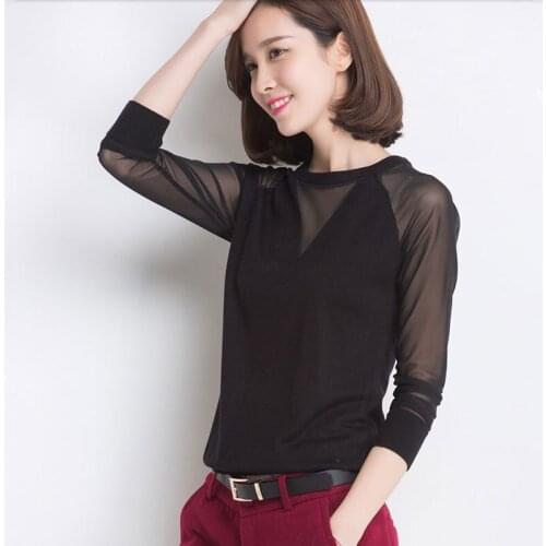 Embroidery Women Mesh Lace Blouses Shirts See Through Style Spring Autumn Long Sleeve Turtleneck Collar Blusas DD1875