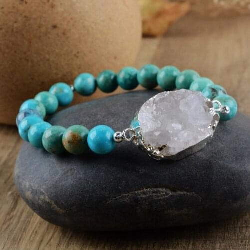 Drusy Bracelet Handmade Agates Druzy Charm Bracelets Boho 100% natural turquoises beads Women Bracelet Healing Crystal Gifts