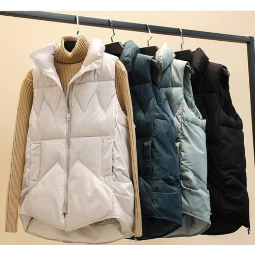 Womens 2022 Windbreaker Lightweight Body Warmer Waistcoat Female Down Vest Jacket Loose Mid-length Waistcoat Coat 4 colors