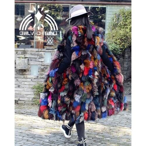 Real natural genuine X-long fox fur vest women fashion multi-color colorful fur gilet jackets ladies over coat outwear