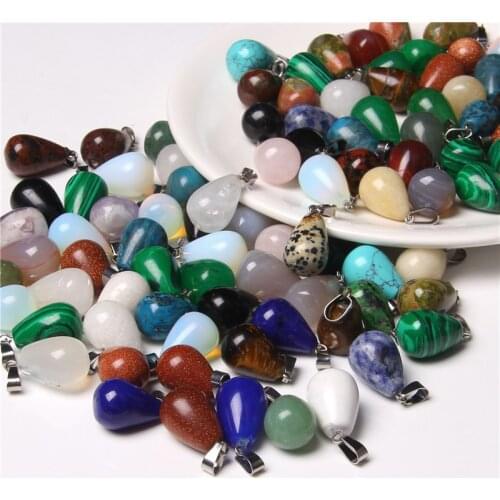 1-10Pcs/lot 14*20MM Waterdrop Shaped Natural Stone Pendant 23 Kinds Polished Agat Crystal Charm For Jewlery Making DIY Earring