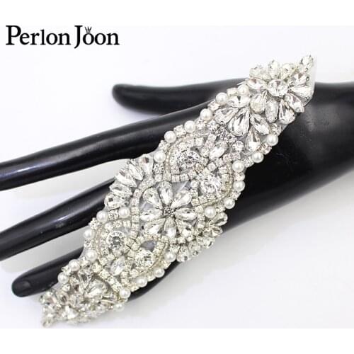 1pcs Glitter silver Crystal Patch Handmade glass Rhinestone Applique Sewn on Wedding Dress belt Decoration Accessories WH016