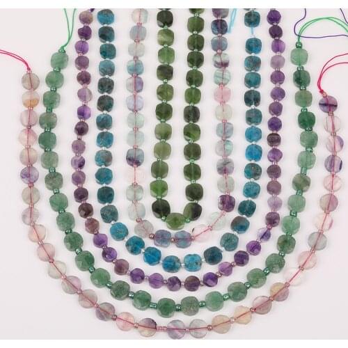 10mm Natural Gems Stone Slab Loose Beads Pendant Necklace,Flat Round Quartz Crystal Drilled Beads Jewelry Strands SY-677AMDE