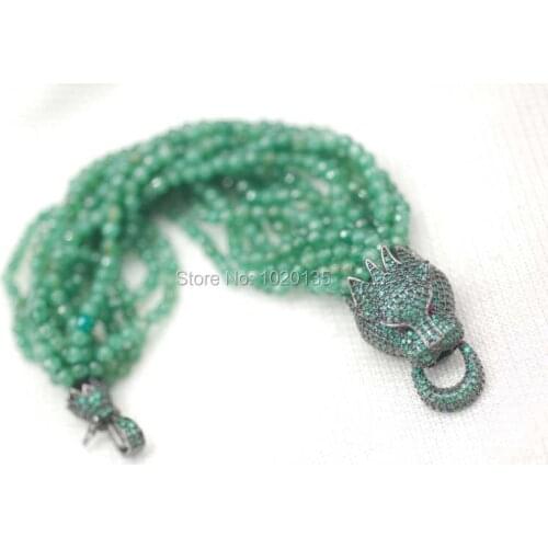 10rows green agate beads round faceted bracelet and leopard clasp 8inch FPPJ FPPJ