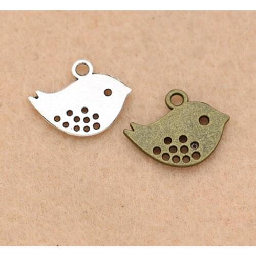 10PCS antique Bronze Silver Plated Bird Charm Pendant fit Bracelet Necklace Jewelry DIY Making Accessories 13x16mm
