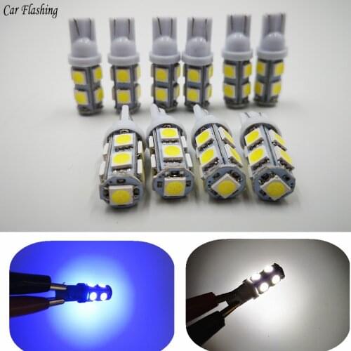 10pcs Car Led lights 194 168 W5W T10 9SMD 5050 LED Auto Car mobile Tail Turn Signal Side Marker Light-emitting Diode Lamp Bulb