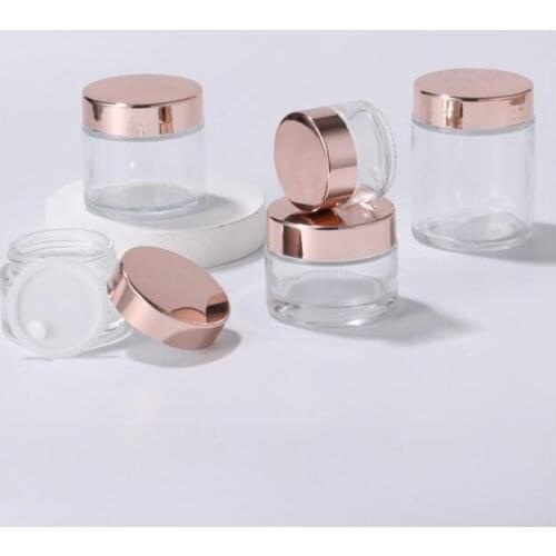 100pcs 5-100g Clear Rose Pink Cover Glass Refillable Ointment Bottles Empty Cosmetic Jar Gel Pot Eye Shadow Face Cream Container