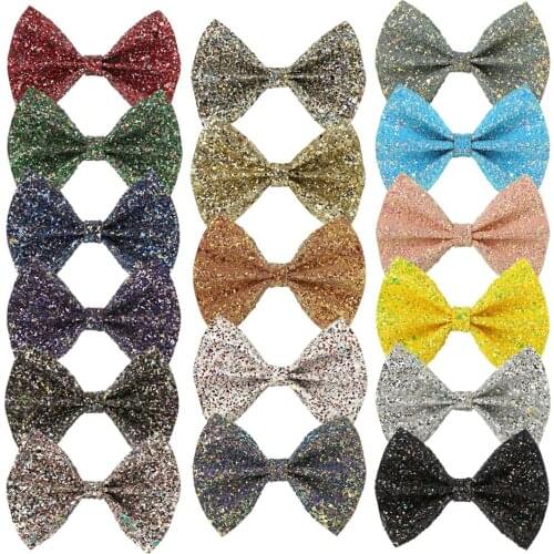 16pcs/lot 4inch Sequin Hair Bows Without Clips Blingbling Bowknot DIY Leather Fabric Bows Hair Ties
