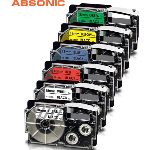 1PK Mixed Color XR-18WE XR-18RD XR-18X XR-18YW XR-18GN 3/4" 18mm Label Tape Compatible for Casio KL-120 KL-HD1-IH KL-750 KL-780