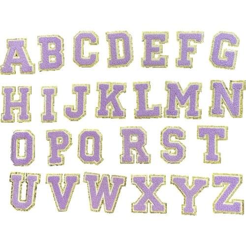 2021 New 3D Purple A-Z 26 Letters Glitter Chenille Embroidered Patches Iron on Alphabet Letters Embroidery Applique Sewing On