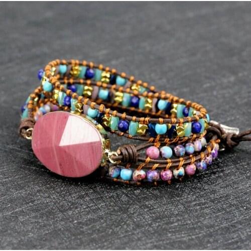 2021 High quality Handmade natural stone charm Leather Wrap Bracelet&Bangle for Women Men yoga lovers gift Jewelry drop shipping