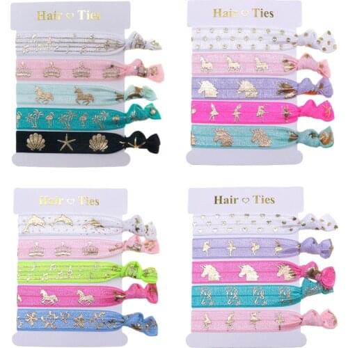 30 card/ lot ,5/8" fashion Unicorn horn Knotted Girl FOE Hair Ties elastic for Hair Accessories