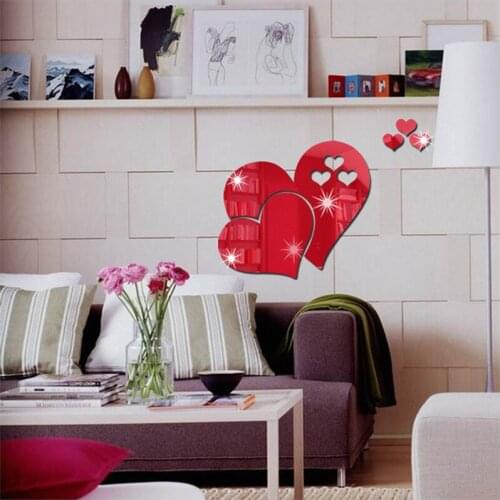 1SET 3D DIY Heart Mirror Wall Stickers Home Living Room Background Wall Decoration Acrylic Mirror Stickers 1.0mm