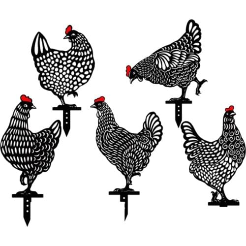 5pcs Acrylic Chicken Yard Art, Hollow Out Rooster Animals Silhouette Statue Decor, Lifelike Ornaments Hen Yard Floor Decoration