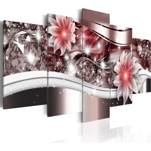 5D DIY Embroidery Diamond Picture Floral Home Decor 5 Pcs Painting Red Flowers Full Round Drill Cross Stitch Wall Art Handmade