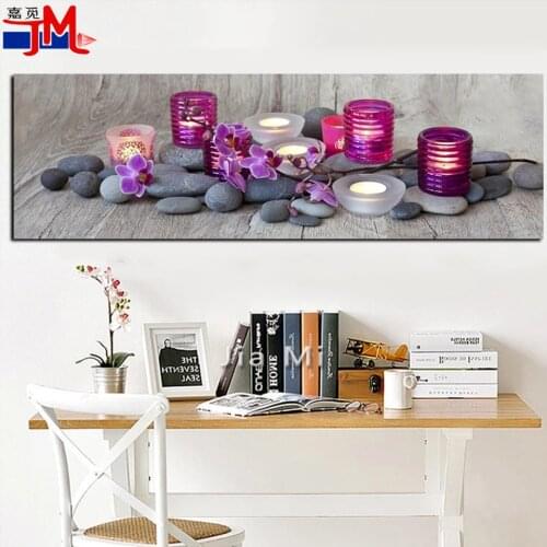 Diamond Painting Orchid Candle Pebbles Home Decor Full Square Round Embroidery Cross Stitch Flower Large Size Mosaic Beaded Kit