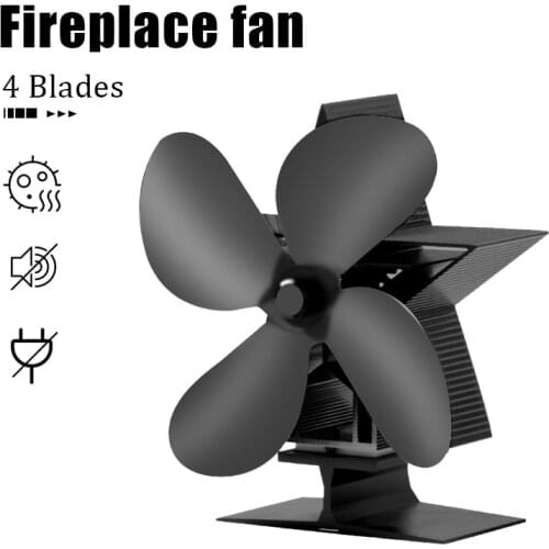 Black 4 Blade Fireplace Heat Powered Stove Fan Wood Burner Fireplace Quiet Efficient Heat Distribution Christmas Decorations