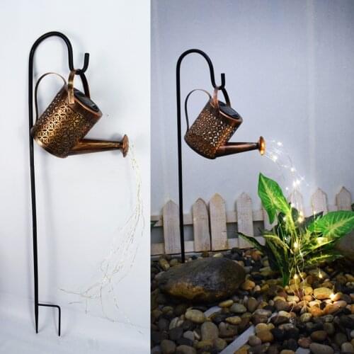 Solar Watering Can Ornament Lamp Outdoor Garden Art Light Decoration Hollow-out Iron Shower LED Lights String Garden Decorations