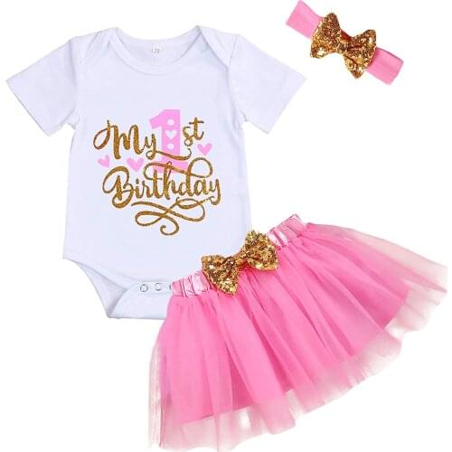 Baby Girl Birthday Cake Smash Outfit Toddler Girl My 1st Birthday Romper Tutu Skirt with Headband Clothes Set