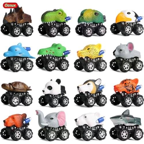 Oenux Mini Kid Pull Back Car Toys Wild Tiger Woft Simulation Animal Car Model Shark Dinosaur Cute Vehicle Truck Children Gift