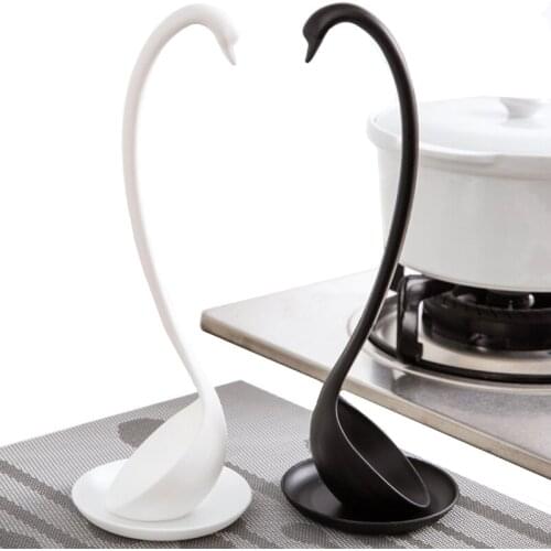 Creative Swan Spoon Vertical Long Handle Porridge Spoons Large Soup Ladle With Tray Kitchen Tableware Scoop Dinnerware