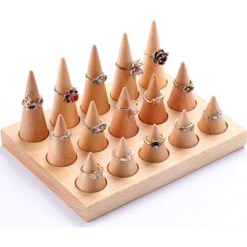 15 Grids Solid Wood Ring Jewelry Storage Tray Multi-function Entity Store Counter Rings Display Prop Shelf