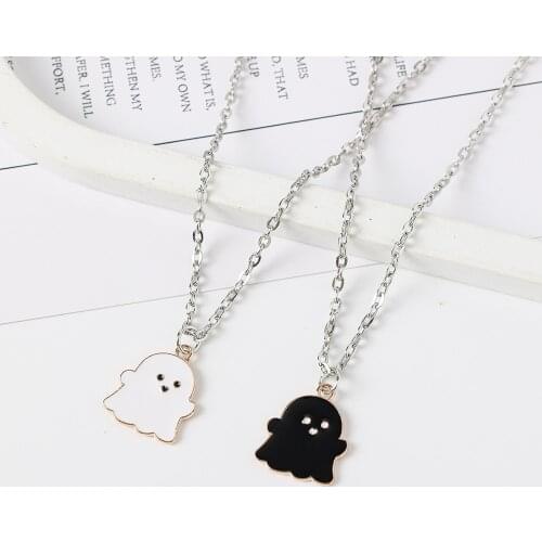 Fashion Pendant Necklace For Lovers Black White Small Ghost Necklace Personality Hip Hop Couple Friendship Jewelry collier Gift