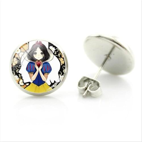 Disney Snow White Fashion Simple Earrings Trend Style Earrings Glass Cabochon Creative Design Jewelry For Girlfriends