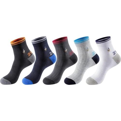 Pier Polo Four Seasons Warm Breathable Absorb Sweat Cotton Men Middle Tube Socks Jacquard Embroidery Casual Sport Gift Socks Man