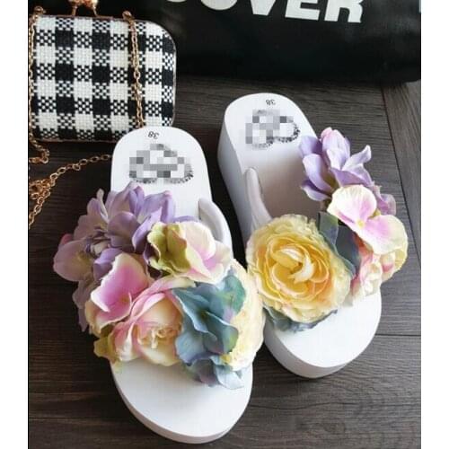 New purple flowers handmade pearl beach beautiful flowers cake FLIP FLOPS SANDALS DIY flip flops