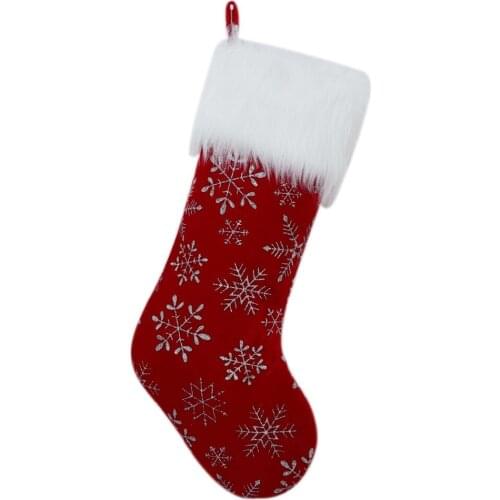 New arrivel set of 2 pcs red Velvet design snowflake Glitter BlingBling Printed with white faux fur cuff Christmas stocking