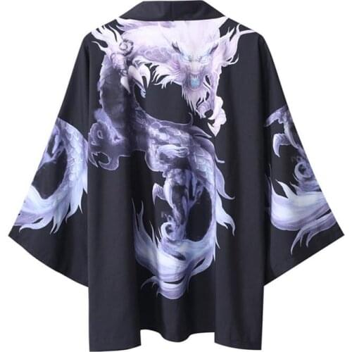Japanese Kimono Traditional Ukiyoe Robe Hanfu Yukata Men Women Seven Sleeve Cloak Loose Coat Cardigan Asian Style clothing