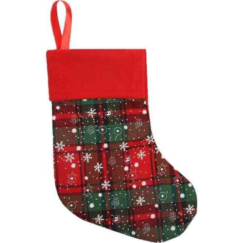 Christmas New Year Plaid Stockings Hanging Ornaments Fluffy Snowflake Pattern Santa Gifts Reusable Party Decoration
