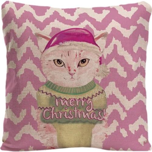 Pink Kitty Merry Christmas Throw Pillow Case Decorative Cushion Cover Pillowcase Customize Gift By LVSURE For Car Sofa Seat
