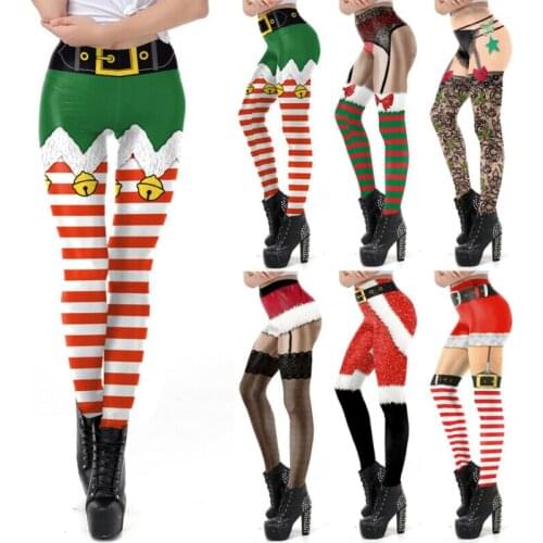 S-XL Fashion Women Sport Pants Printed Christmas High Waisted 3D Pants Fitness Workout Run Gym Funny Stripe Xmas Trousers Casual