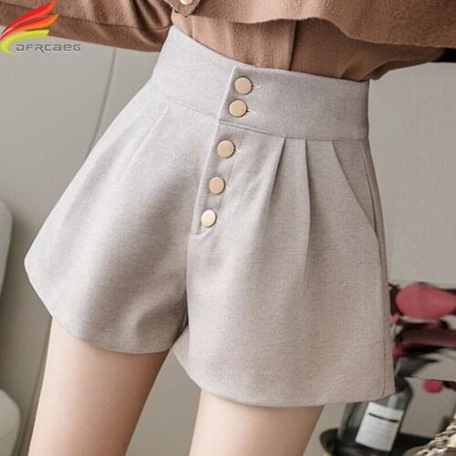 2021 Wool Blends Wide Leg Shorts For Women Autumn Winter New Fashionable Korean Style Single Buttons High Waist short femme