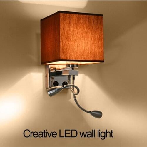 Modern LED Fabric + Iron Wall Lamp decoration double tube E27 switch lighting Bedroom reading Bedside black/white/brown/linen