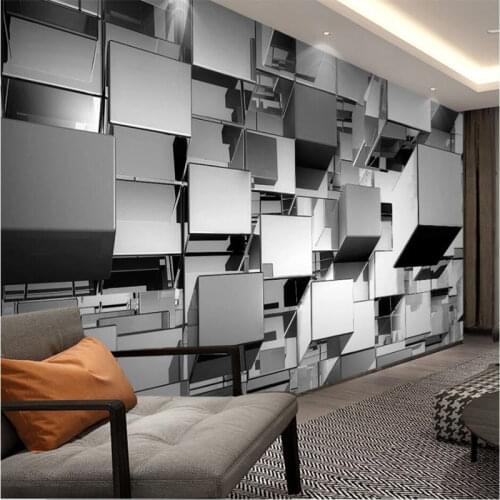 Modern Technology Sense 3D Geometric Rectangular Gray Industrial Wind Background Wall Paper Office Decor Mural Wallpaper 3D