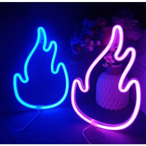 LED Neon Sign Light Fire Flame Hanging Wall Lamp Bulbs Night light Decor Store Room Party Ornaments USB + Battery Box Powered