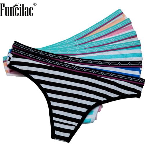 Women Thong Cotton Panties Sexy Lace G-Strings Girls Briefs Set Ladies Underpants Stripe Underwear Lingerie 5 Pcs/lot FUNCILAC