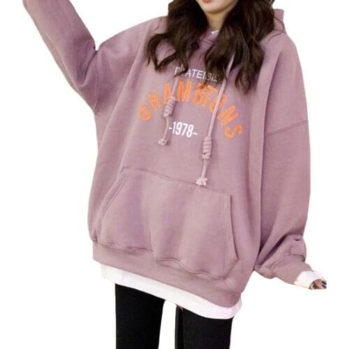 Spring Autumn Cotton Thin Pullover Female Loose Coat Student 1987 Print Hoody Women Sweatshirt Hat High Grade Long Sleeve