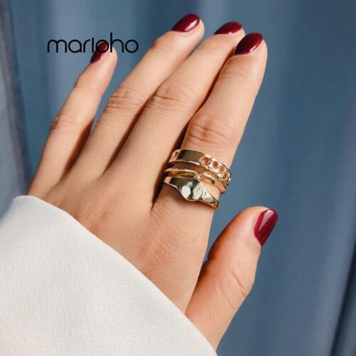 Bijoux Vintage Double Layer Metal Chain Wide Finger Ring Gold Color Geometric Ring Punk Party Jewelry Gifts For Women